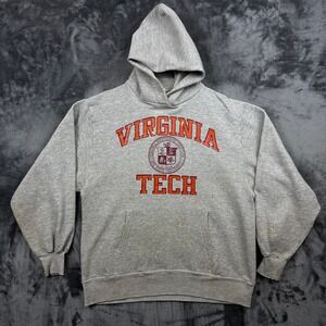 Vintage Virginia Tech Hoodie Mens Large Gray Collegiate Graphic VT Sweatshirt